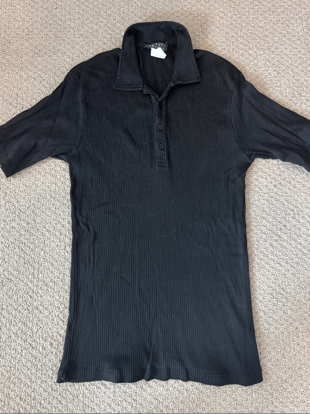 Barneys New York Black Ribbed Short-Sleeve Polo
